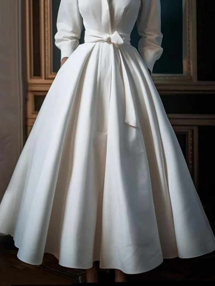 Simple Color Stand Collar Midi Shirt Dress