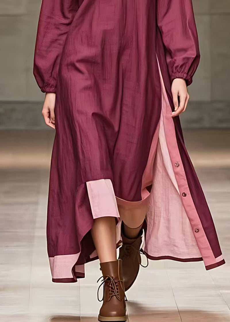 Red Side Open Long Dresses Long Sleeve