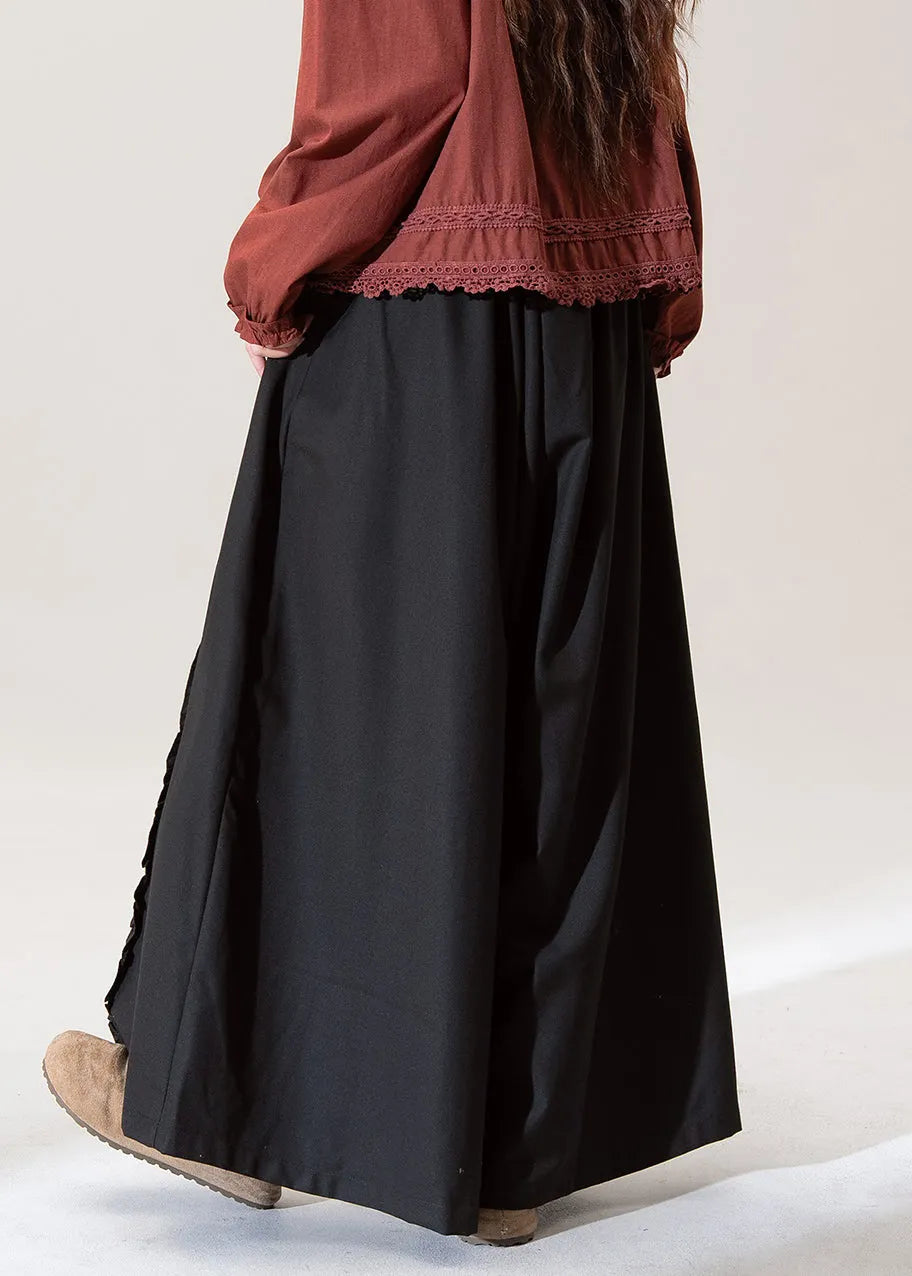 Original Design Black Pockets Cotton Pants Skirt