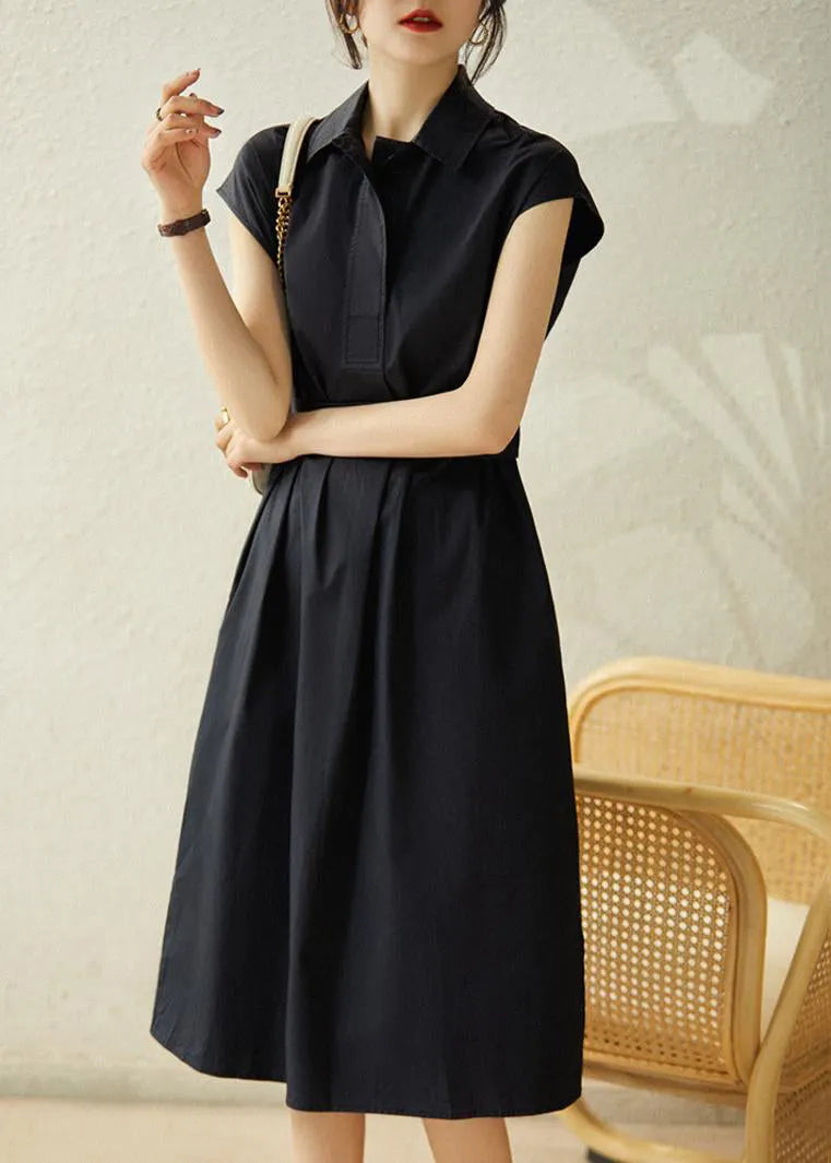 Navy Cinched Cotton Long Dress Summer