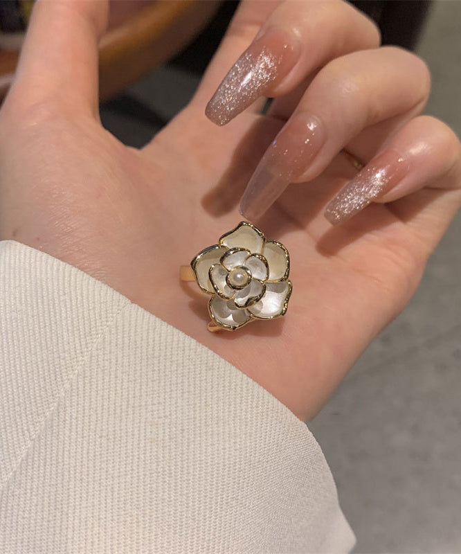 White Overgild 14k Gold Camellia Rings