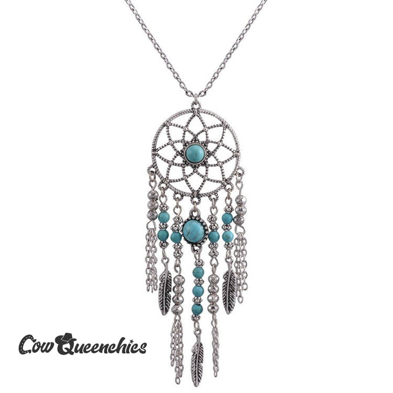 Feather Turquoise Tassel Necklace