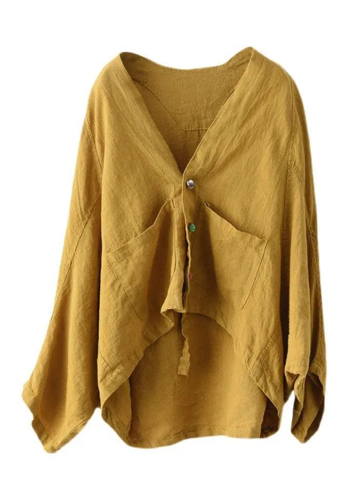 Fine Yellow-red Flower Bat Wing Sleeve Pockets Coat Short