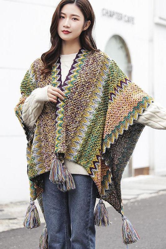Winter Knitted Warm Tassel Scarf Shawl