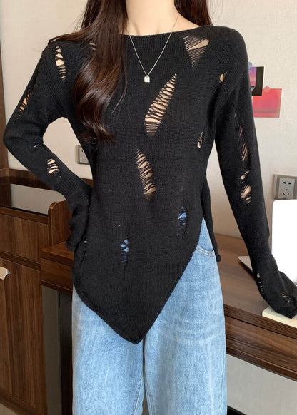 Black Hollow Out Thin Knit Sweater Spring