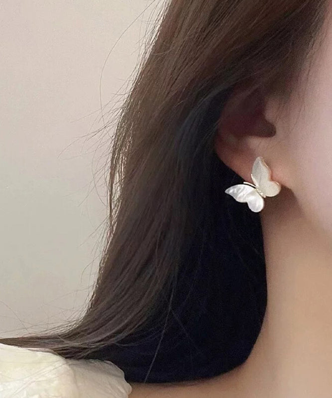 Gold Copper Overgild Zircon Butterfly Stud Earrings
