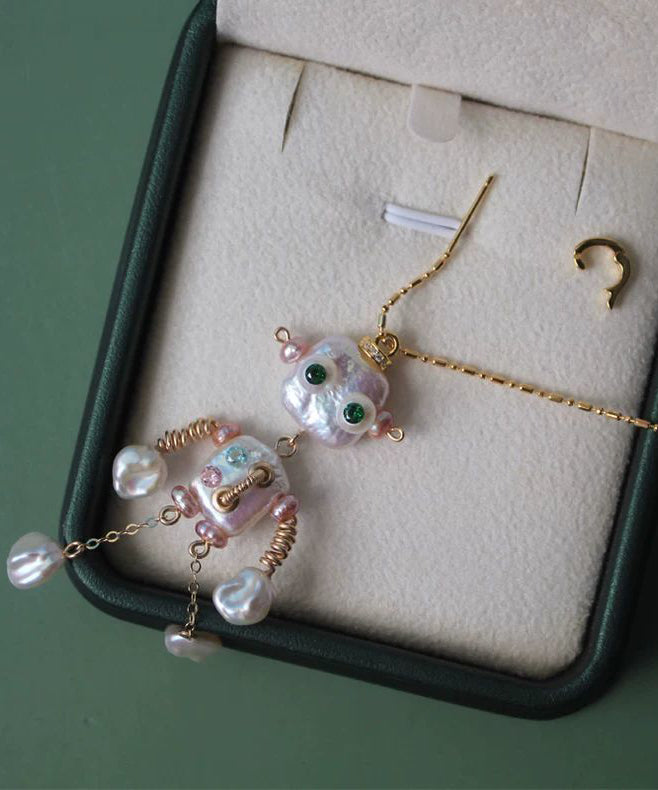 New White Copper Alloy Pearl Robot Pendant Necklace