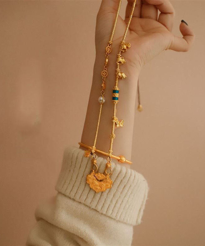 Fine Ancient Gold Butterfly Peal Pendant Necklace