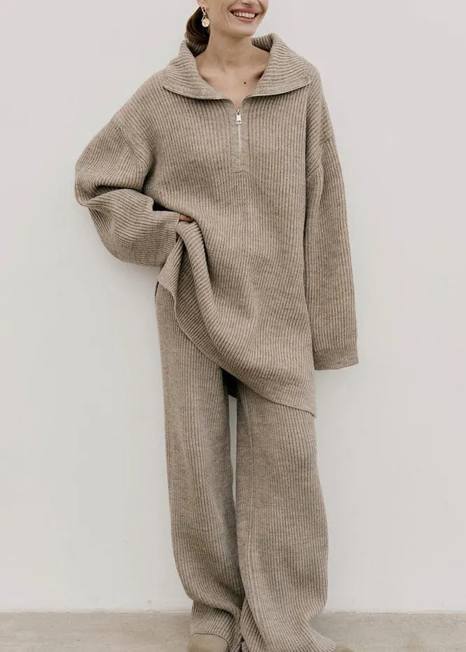 European and American Style Grey Sweaters and Pants Knit Set Fall