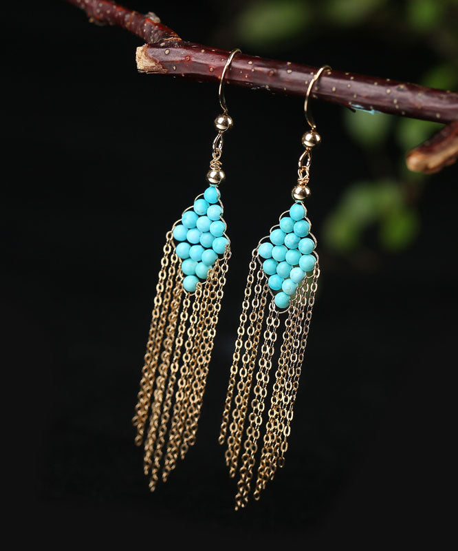 14k Gold Turquoise Tassel Drop Earrings