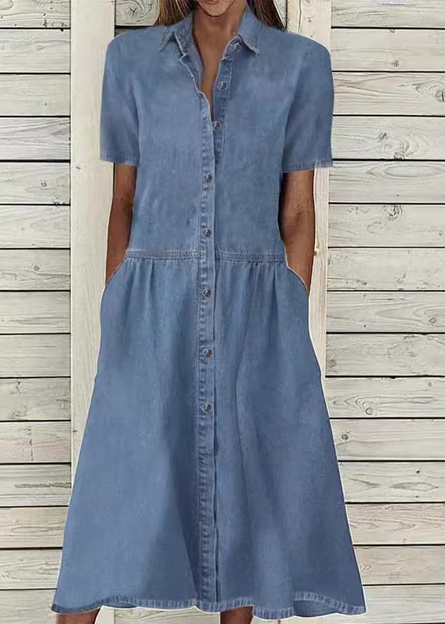 Blue Peter Pan Collar Button Denim Dress Summer