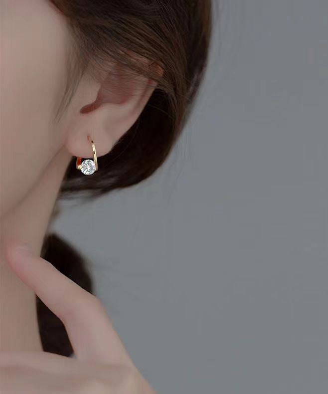 Gold Sterling Silver Alloy Zircon Hoop Earrings