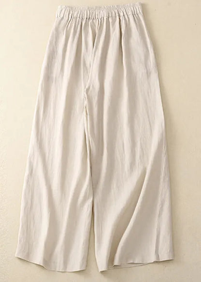 New Yellow Button High Waist Cotton Wide Leg Pants Summer