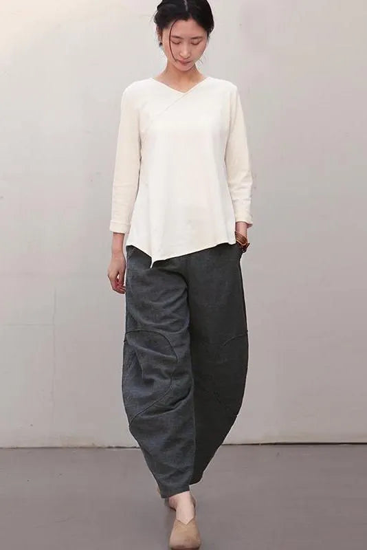 Black Linen Pants Spring Loose Trousers