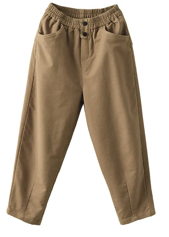 Khaki Elastic Waist Oversized Cotton Harem Pants Fall