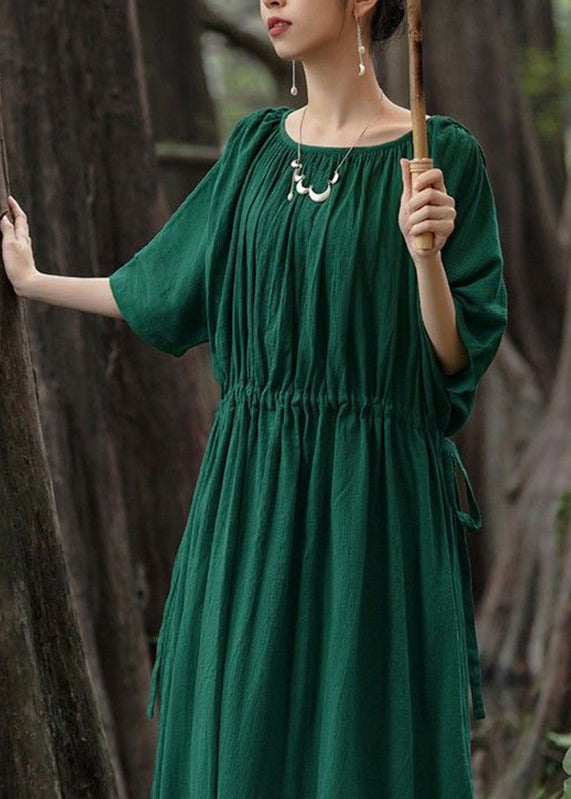 Unique Red O-neck Drawstring Maxi Dresses Half Sleeve