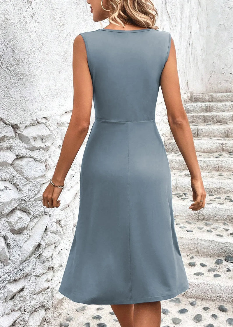 Simple Grey V Neck Cotton Dresses Sleeveless