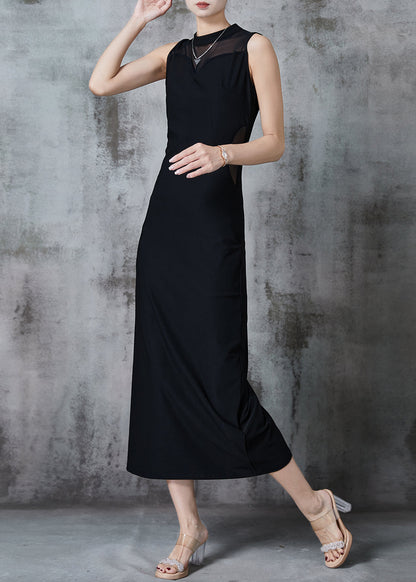 Black Backless Cotton Wraped Dresses Sleeveless