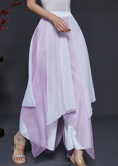 Purple Asymmetrical Chiffon Dance Skirt Pants Summer