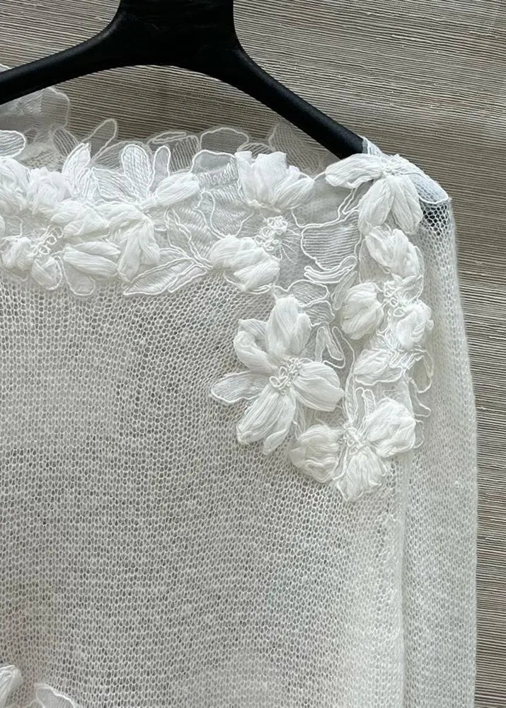 Stylish White O-neck Knit Shirt Tops Fall