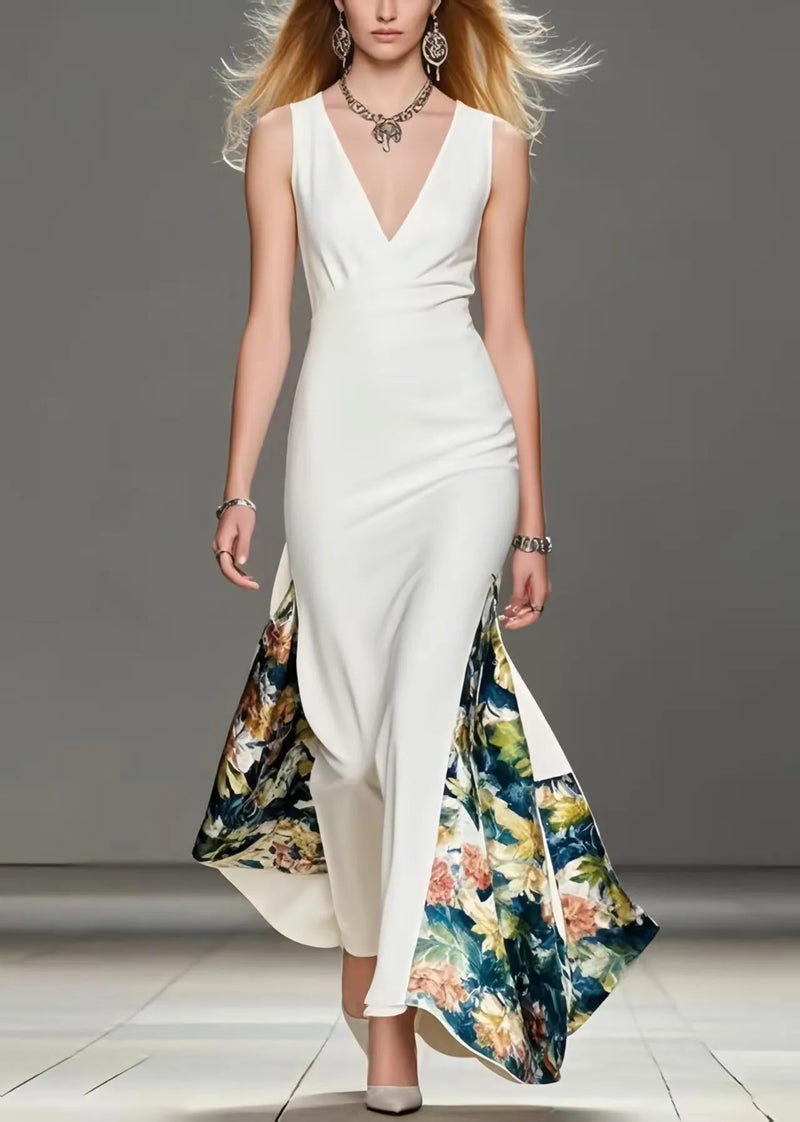 White Asymmetrical Print Wraped Party Dress Summer