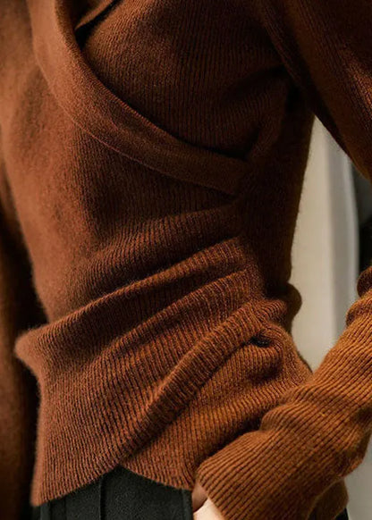 Caramel Peter Pan Collar Asymmetrical Design Slim Fit Fall Sweater