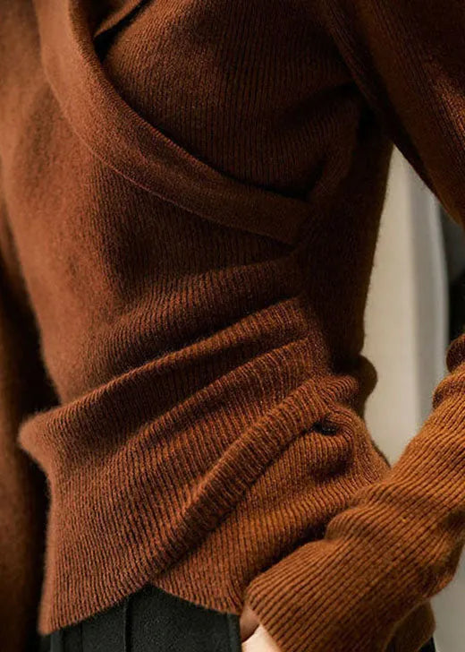Caramel Peter Pan Collar Asymmetrical Design Slim Fit Fall Sweater
