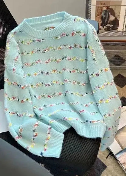 Loose Beige Striped Cozy Knit Sweaters O-neck Spring