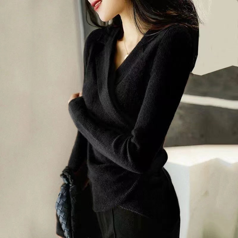 Caramel Peter Pan Collar Asymmetrical Design Slim Fit Fall Sweater
