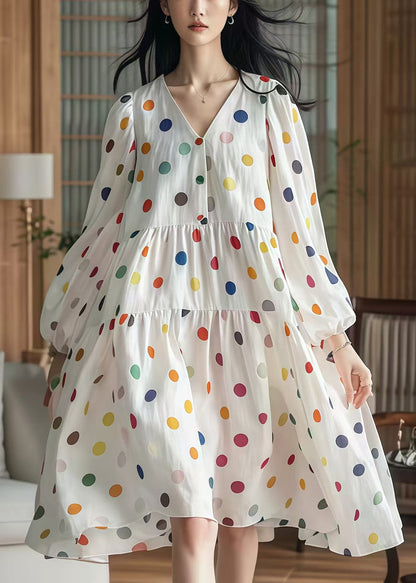 White Oversized Print Cotton Vacation Dresses Fall