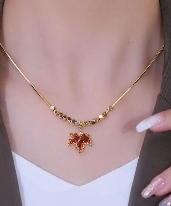 Boutique Gold Sterling Silver Overgild Maple Leaves Tasselpendant Necklace