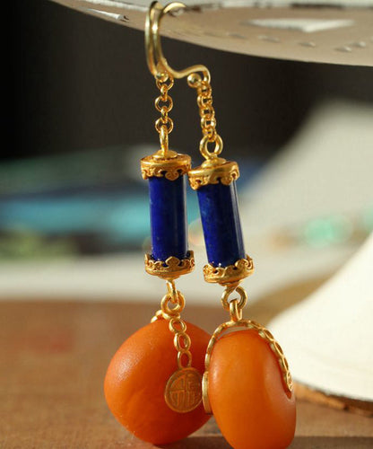 Orange Sterling Silver Overgild Amber Honey Wax Drop Earrings