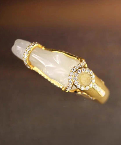 Gold Horse Head Jade Zircon 14k Gold Rings