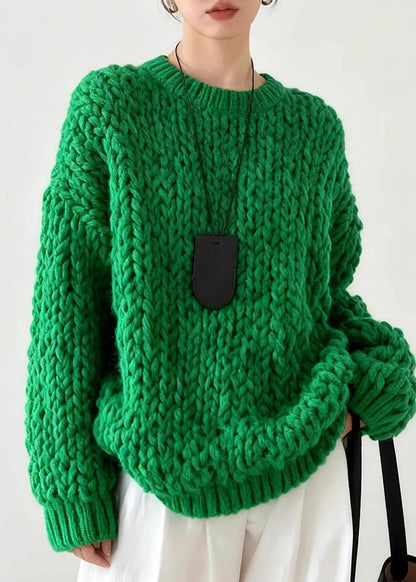 Diy Tea Green Oversized Cable Knit Sweater Tops Winter