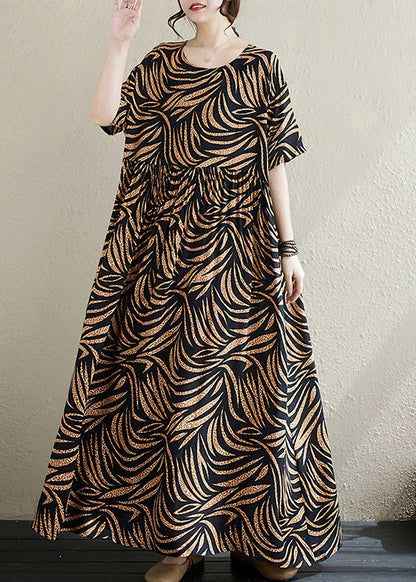 Black Print Cotton Holiday Dress Exra Large Hem Summer