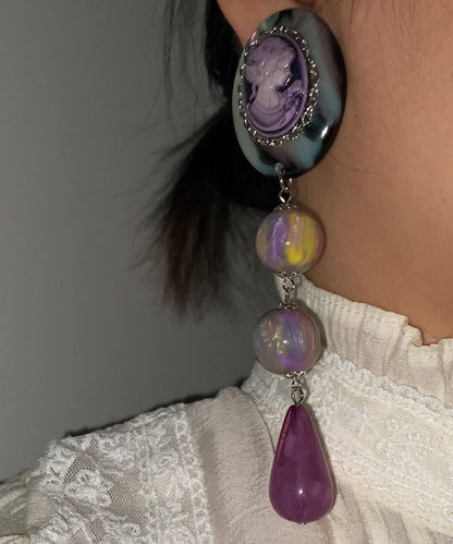 European and American Style Purple Relief Acrylic Drop Earrings