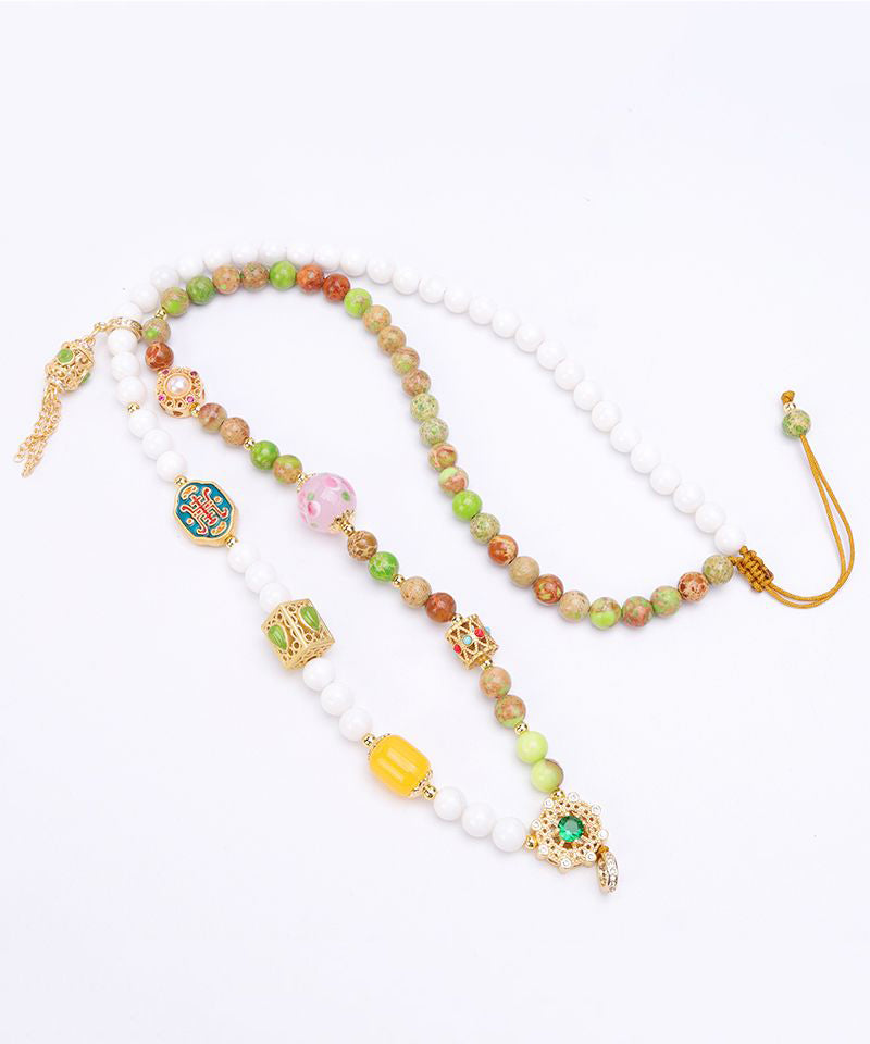 Rainbow Chalcedony Beeswax Crystal Beading Pendant Necklace