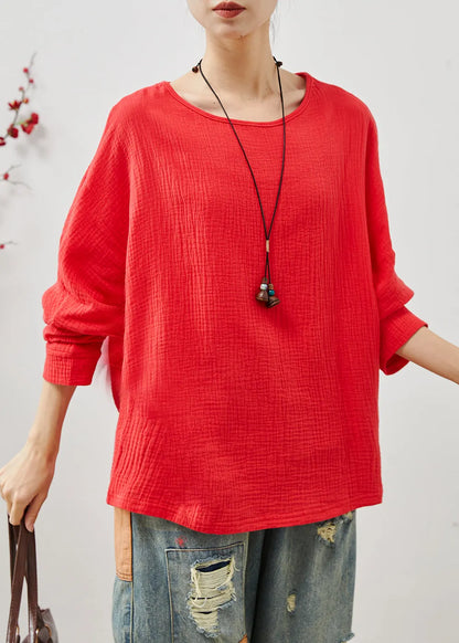 Red Oversized Cotton Sweatshirts Top Spring
