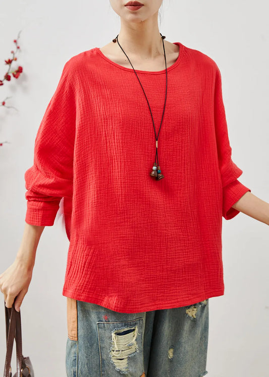 Red Oversized Cotton Sweatshirts Top Spring