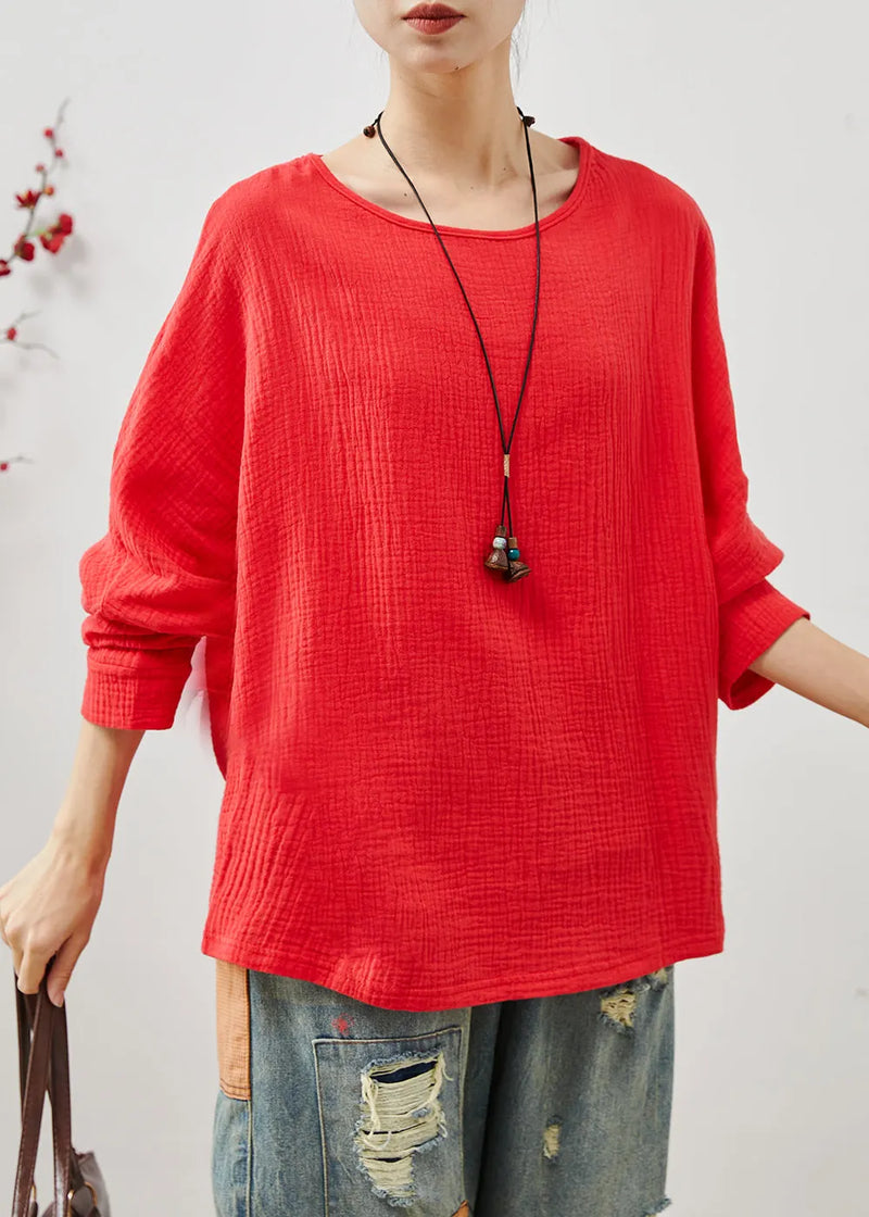 Red Oversized Cotton Sweatshirts Top Spring