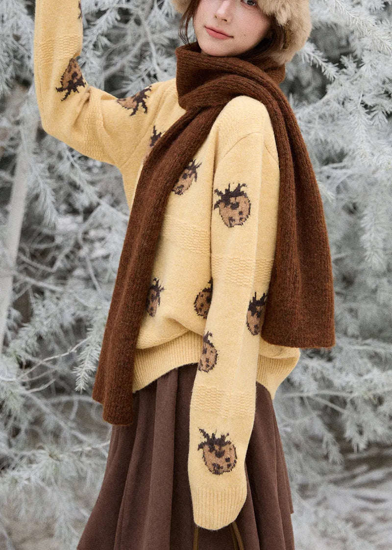 Apricot Print Button Cotton Knit Cardigan Long Sleeve