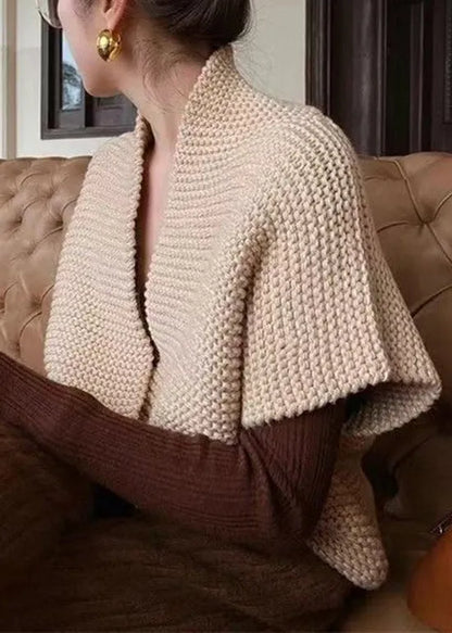 French Khaki V Neck Loose Knit Vest Tops Fall
