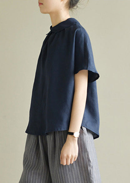 Navy Blue Cozy Linen Shirt Short Sleeve