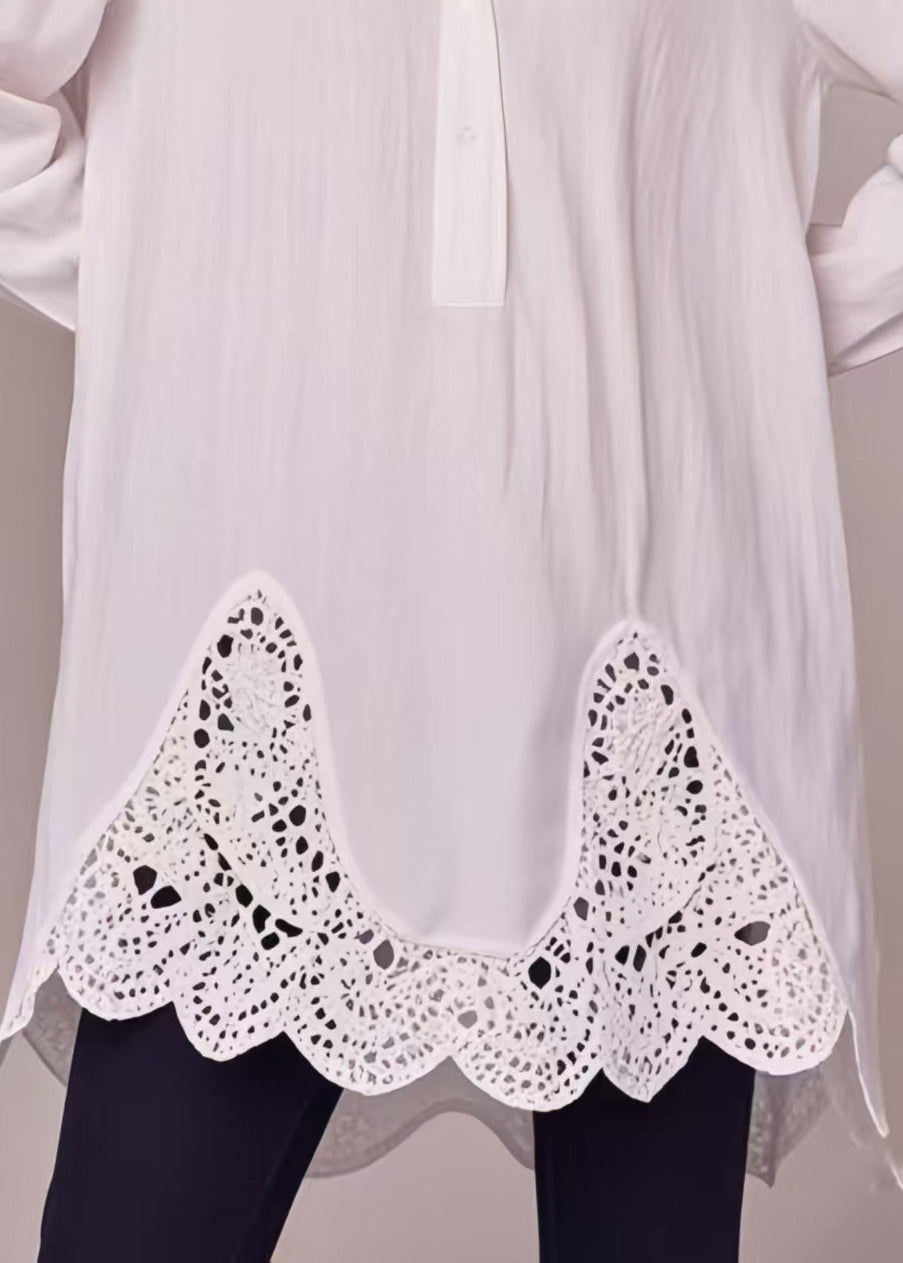 Stylish White Oversized Patchwork Cotton Long Shirts Spring