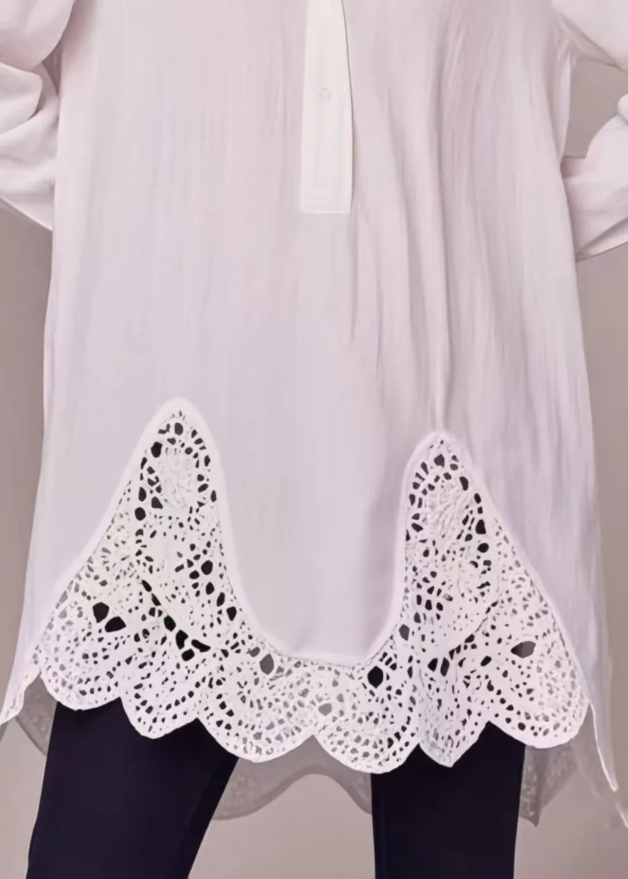 Stylish White Oversized Patchwork Cotton Long Shirts Spring