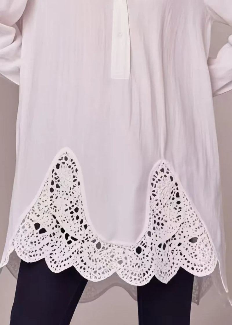 Stylish White Oversized Patchwork Cotton Long Shirts Spring