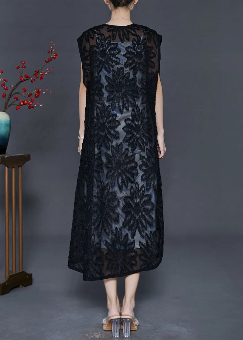Modern Black Asymmetrical Chiffon Loose Vest Summer