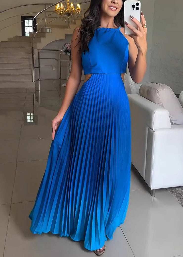 New Hanging Neck Hundred Fold Green Gradient Dress