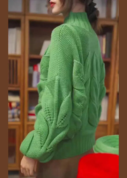 Loose Green Turtleneck Original Design Knit Sweaters Spring