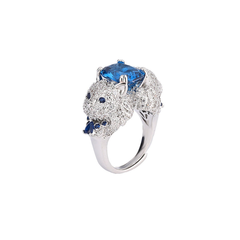 Imani Double-sided Crystal Cat Silver Ring